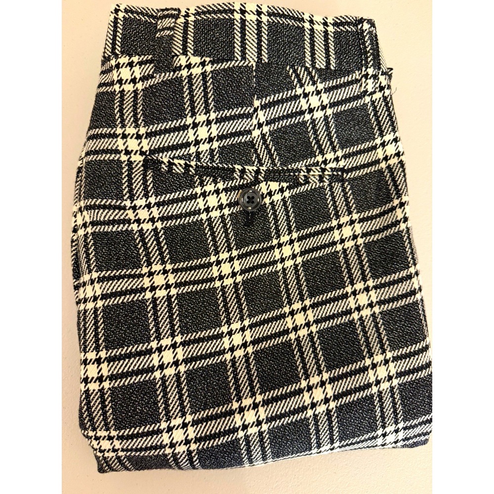 Paisley & Gray Men's 30x33 Black White Plaid Slim Flat Front Dress Pants